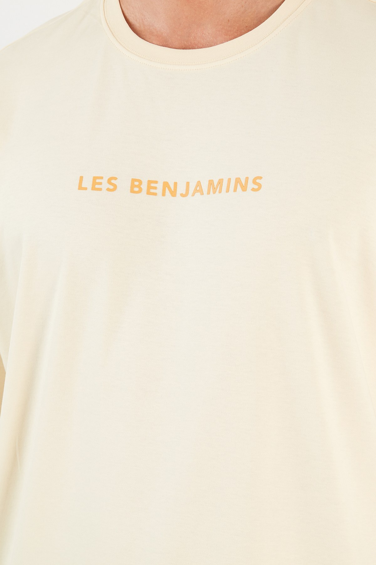 Les Benjamins Oversize Baskılı Bisiklet Yaka % 100 Pamuk Erkek T Shirt LB21FWRALMUOT-005 KREM
