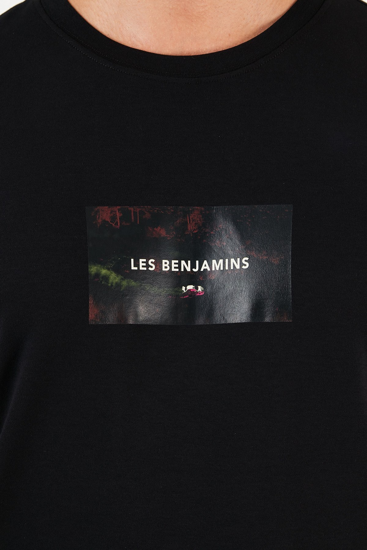 Les Benjamins Baskılı Bisiklet Yaka % 100 Pamuk Erkek T Shirt LB21FWRALMUTS-022 SİYAH