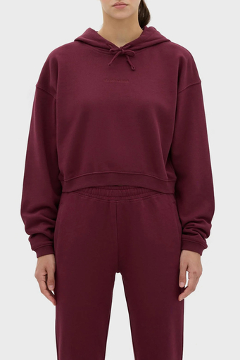 Les Benjamins Kapüşonlu % 100 Pamuk Crop Fit Bayan Sweat LB23FWESSFUHD-301 BORDO - 1