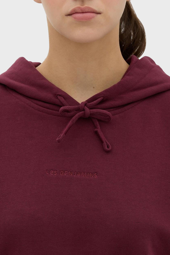 Les Benjamins Kapüşonlu % 100 Pamuk Crop Fit Bayan Sweat LB23FWESSFUHD-301 BORDO - 5