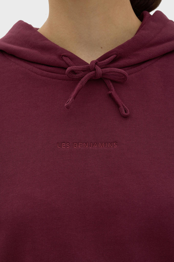 Les Benjamins Kapüşonlu % 100 Pamuk Crop Fit Bayan Sweat LB23FWESSFUHD-301 BORDO - 6