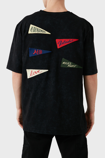 Les Benjamins Logo Baskılı % 100 Pamuk Oversize Fit Bisiklet Yaka Erkek T Shirt LB25SSUNLMUOT-023 SİYAH - 2