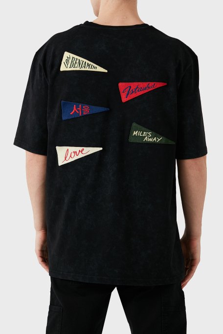 Les Benjamins Logo Baskılı % 100 Pamuk Oversize Fit Bisiklet Yaka Erkek T Shirt LB25SSUNLMUOT-023 SİYAH - 3