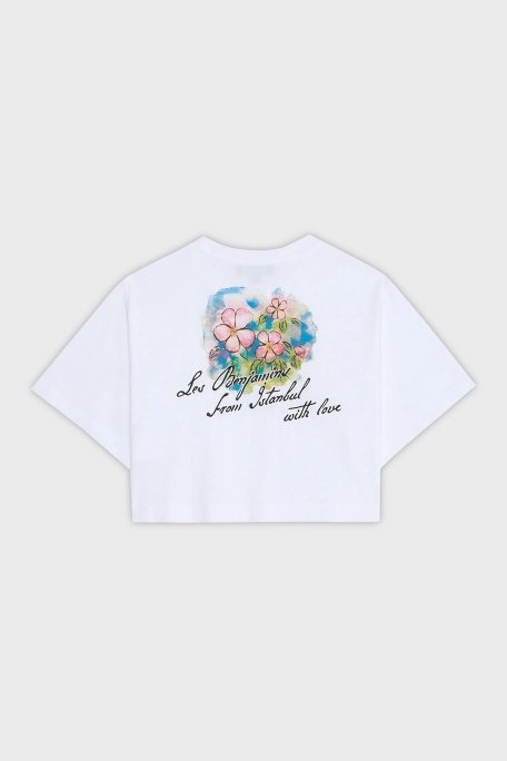 Les Benjamins Ön ve Arka Baskılı % 100 Pamuk Loose Fit Crop Bayan T Shirt LB25SSUNLFUTS-026 BEYAZ - 5
