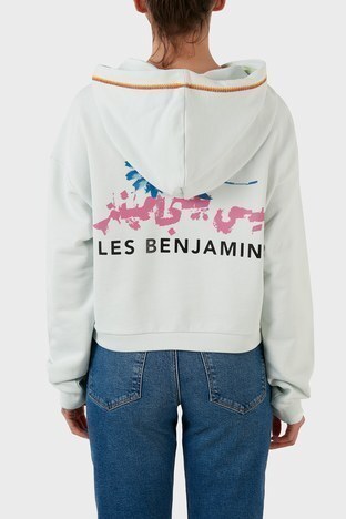 Les Benjamins - Les Benjamins Oversize Baskılı Kapüşonlu % 100 Pamuk Bayan Sweat LB22SSTMJFUOH-001 MAVİ (1)