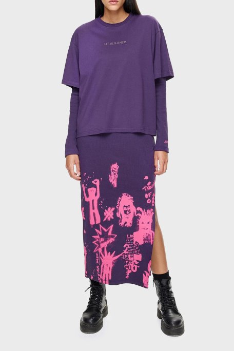 Les Benjamins Oversized Fit Bisiklet Yaka Bayan T Shirt LB24FWEAPFUTS-002 MOR - 1