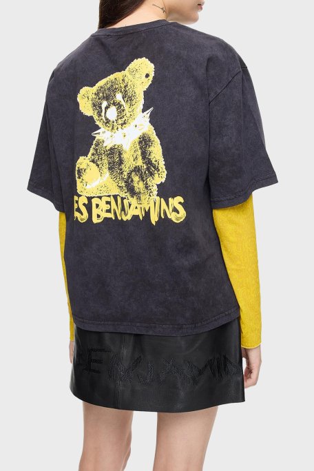 Les Benjamins Pamuklu Boxy Fit Bisiklet Yaka Bayan T Shirt LB24FWEAPFUTS-009 SİYAH - 3