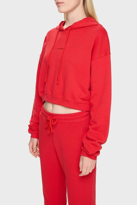 Les Benjamins Pamuklu Crop Fit Kapüşonlu Bayan Sweat LB24FWESSFUHD-302 KIRMIZI - 1