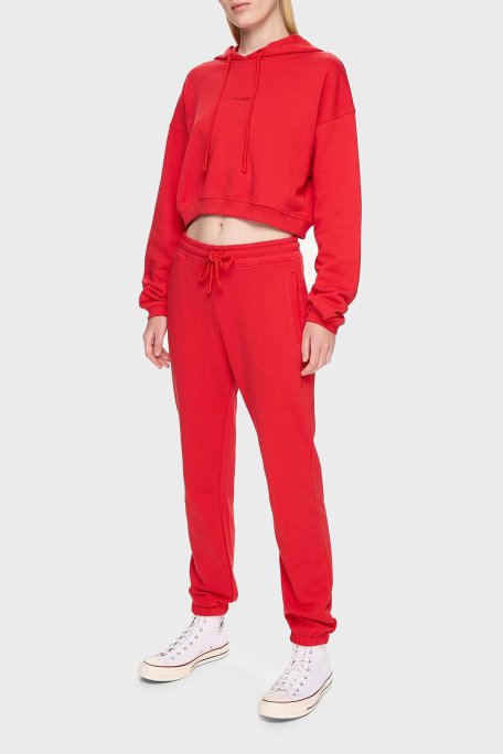 Les Benjamins Pamuklu Crop Fit Kapüşonlu Bayan Sweat LB24FWESSFUHD-302 KIRMIZI - 2