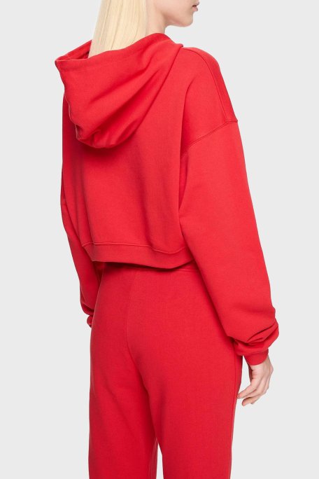 Les Benjamins Pamuklu Crop Fit Kapüşonlu Bayan Sweat LB24FWESSFUHD-302 KIRMIZI - 3