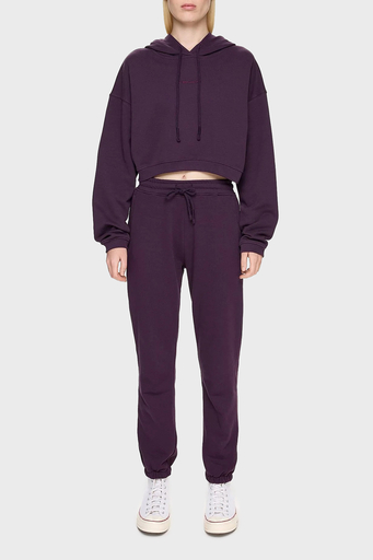Les Benjamins Pamuklu Crop Fit Kapüşonlu Bayan Sweat LB24FWESSFUHD-303 MOR - 10