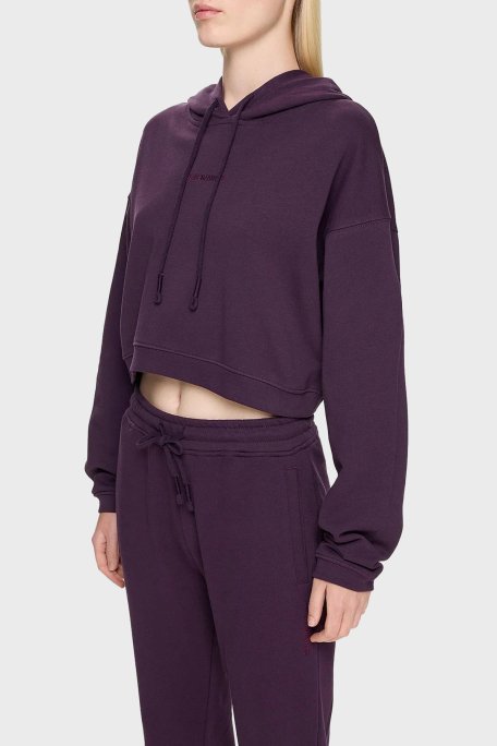 Les Benjamins Pamuklu Crop Fit Kapüşonlu Bayan Sweat LB24FWESSFUHD-303 MOR - 1