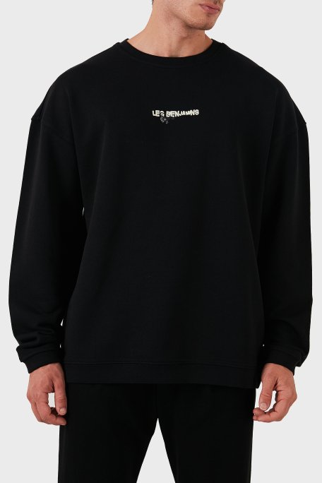 Les Benjamins Pamuklu Logolu Regular Fit Bisiklet Yaka Erkek Sweat LB24FWEAPMUSW-001 SİYAH - 3