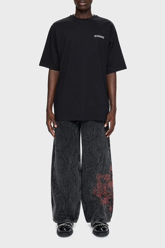 Les Benjamins Pamuklu Oversize Bisiklet Yaka Erkek T Shirt LB24FWEAPMUTS-016 SİYAH - 1