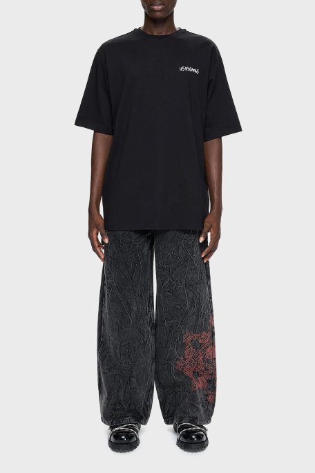 Les Benjamins Pamuklu Oversize Bisiklet Yaka Erkek T Shirt LB24FWEAPMUTS-016 SİYAH - 1