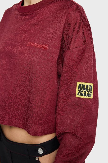 Les Benjamins Pamuklu Regular Fit Bisiklet Yaka Crop Bayan Sweat LB24FWEAPFUSW-003 BORDO - 5