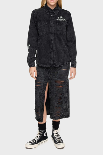 Les Benjamins Pamuklu Regular Fit Cepli Denim Bayan Gömlek LB24FWEAPFUSH-002 ANTRASİT - 3