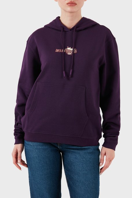 Les Benjamins Pamuklu Regular Fit Kanguru Cepli Kapüşonlu Bayan Sweat LB24FWEAPFUHD-004 MOR - 1