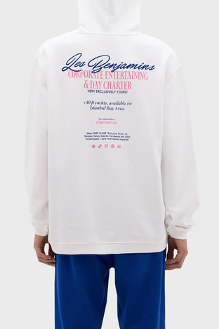 Les Benjamins - Les Benjamins Pamuklu Relaxed Fit Kapüşonlu Erkek Sweat LB24SSKISMUHD-009 BEYAZ (1)