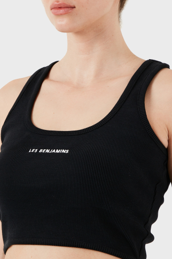 Les Benjamins Pamuklu Slim Fit Kare Yaka Logolu Bayan Top LBNOOSESSFUTN-307 SİYAH - 6