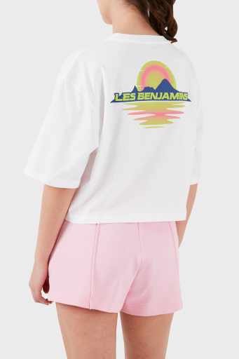 Les Benjamins Sırt Baskılı Bisiklet Yaka Pamuklu Oversize Bayan T Shirt LB24SSKISFUTS-022 BEYAZ - 1
