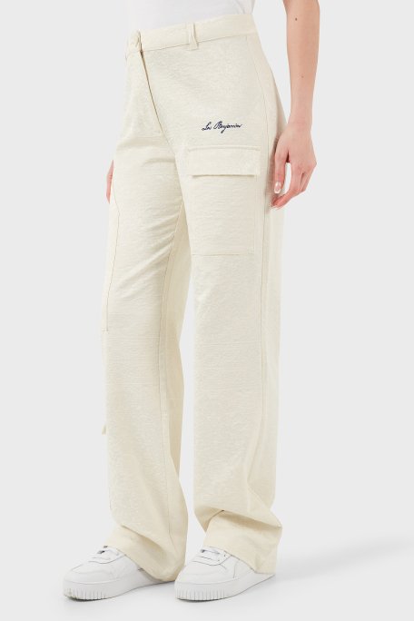 Les Benjamins Straight Fit Düz Paça Desenli Cep Detaylı Bayan Pantolon LB25SSUNLFUUP-002 EKRU - 11