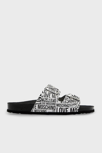 Love Moschino Logo Desenli Çift Tokalı Deri Bayan Terlik S JA28073G1CIJ010A BEYAZ - 1