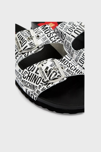 Love Moschino Logo Desenli Çift Tokalı Deri Bayan Terlik S JA28073G1CIJ010A BEYAZ - 3