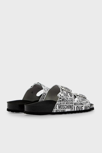 Love Moschino Logo Desenli Çift Tokalı Deri Bayan Terlik S JA28073G1CIJ010A BEYAZ - 4