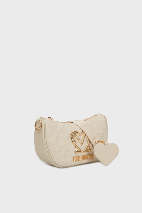 Love Moschino Deri Karışımlı Kapitoneli Çıkarılabilir Askılı Bayan Çanta JC4301PP0MK1211A BEJ - 3