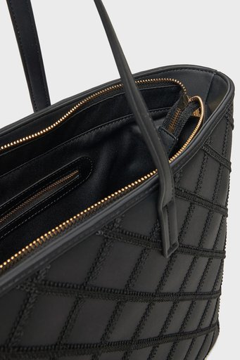 Love Moschino Dikiş Detaylı Logolu Sabit Omuz Askılı Büyük Bayan Çanta JC4307PP0LKK100A SİYAH - 4