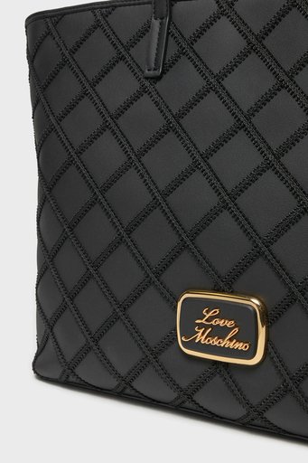 Love Moschino Dikiş Detaylı Logolu Sabit Omuz Askılı Büyük Bayan Çanta JC4307PP0LKK100A SİYAH - 5