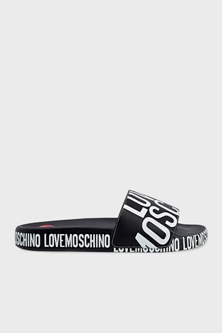 Love Moschino - Love Moschino Logo Baskılı Bayan Terlik JA28032G1CI12000 SİYAH-BEYAZ