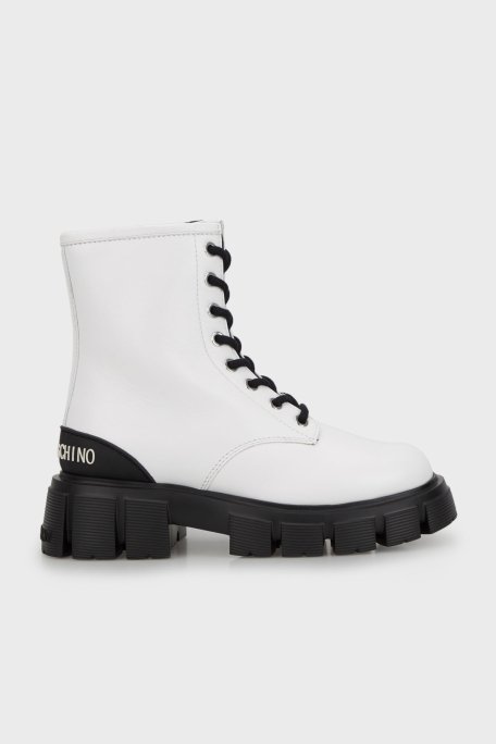 Love Moschino Logo Detaylı Hakiki Deri Fermuarlı Bağcıklı Bayan Bot JA24025G1HIA0100 BEYAZ - 1