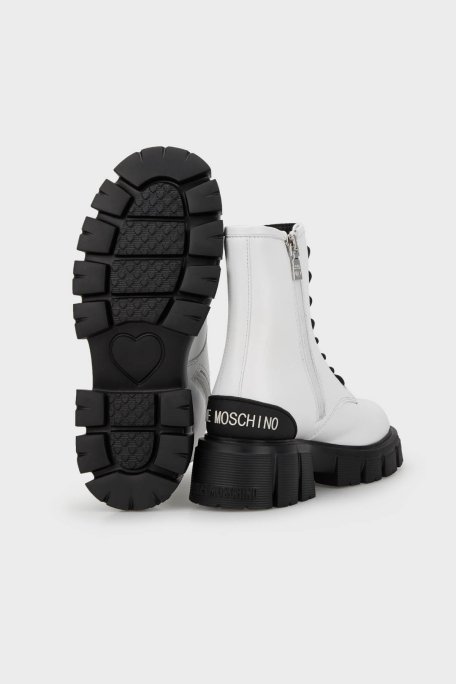Love Moschino Logo Detaylı Hakiki Deri Fermuarlı Bağcıklı Bayan Bot JA24025G1HIA0100 BEYAZ - 4