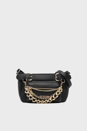 Love Moschino Logolu Çıkarılabilir Aksesuarlı Fermuarlı Bayan Çanta JC4289PP0GKT0000 SİYAH - 1