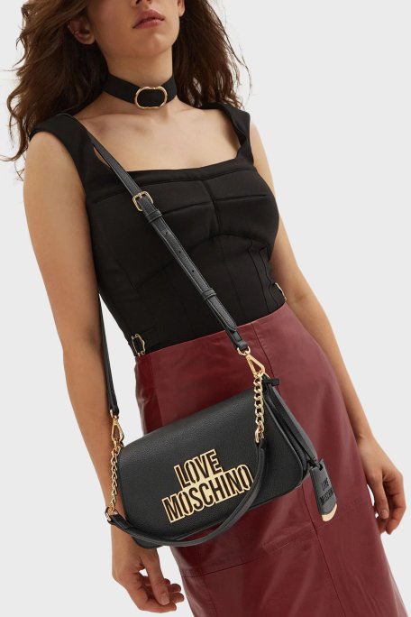 Love Moschino Logolu Çıkarılabilir Askılı Bayan Çanta JC4337PP0LKO0000 SİYAH - 2