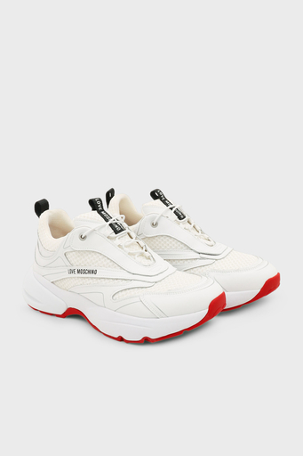 Love Moschino Logolu Kalın Tabanlı Hakiki Deri Sneaker Bayan Ayakkabı JA15025G1GIQ310A BEYAZ-BEJ - 4