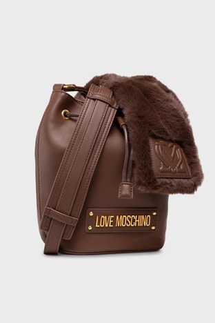 Love Moschino - Love Moschino Logolu Suni Kürk Aksesuarlı Bayan Çanta JC4308PP0DKN0300 KAHVE