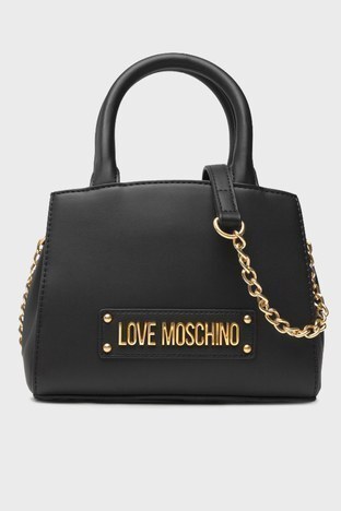 Love Moschino - Love Moschino Logolu Suni Kürk Aksesuarlı Zincir Askılı Bayan Çanta S JC4310PP0DKN0000 SİYAH
