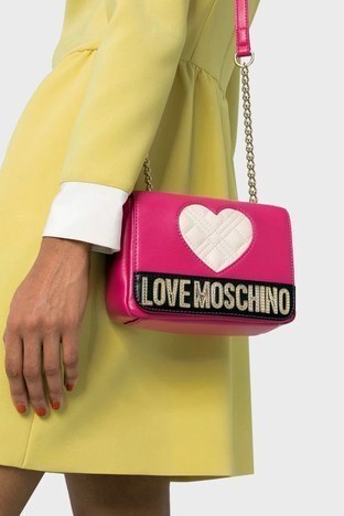 Love Moschino - Love Moschino Logolu Zincir Askılı Bayan Çanta JC4026PP1ELD160A Fuşya-Bej (1)