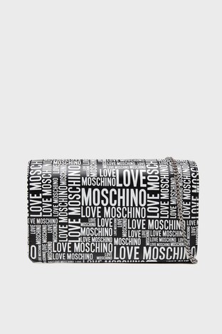 Love Moschino - Love Moschino Logolu Zincir Askılı Bayan Çanta S JC4190PP1DLE100A SİYAH-BEYAZ