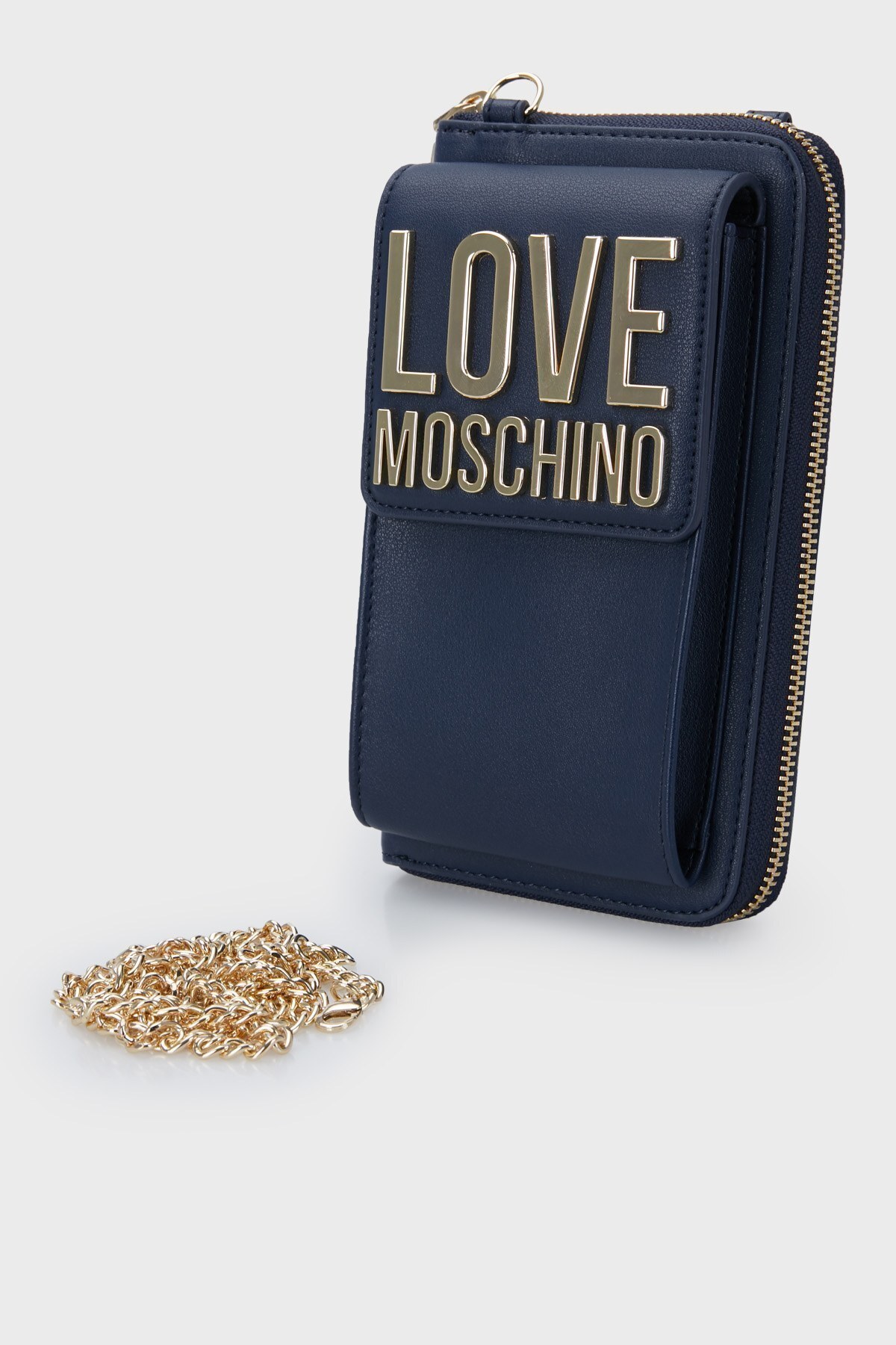 Love Moschino Logolu Zincir Askılı Telefon Bölmeli Bayan Cüzdan S JC5645PP1DLJ070A LACİVERT