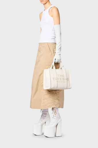 Marc Jacobs Medium Logolu Çıkarılabilir Askılı Deri Tote Bayan Çanta H004L01PF21 140 BEYAZ - 4