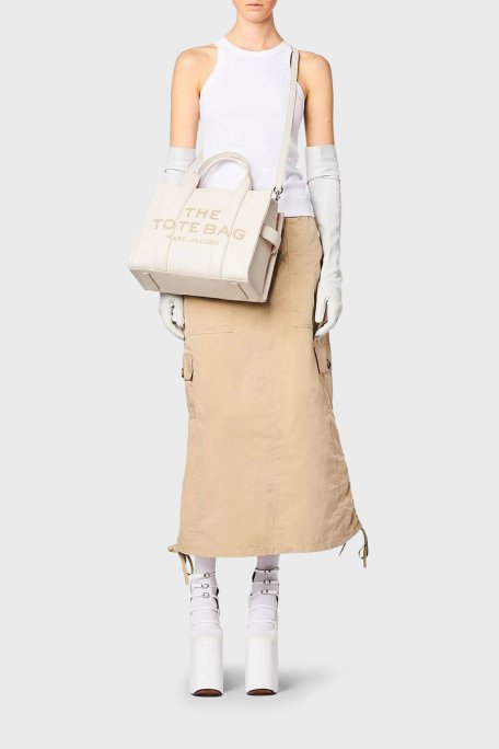 Marc Jacobs Medium Logolu Çıkarılabilir Askılı Deri Tote Bayan Çanta H004L01PF21 140 BEYAZ - 2