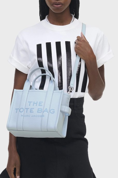 Marc Jacobs Small Tote Logolu Çıkarılabilir Askılı Deri Bayan Çanta H009L01SP21 465 AÇIK MAVİ - 2