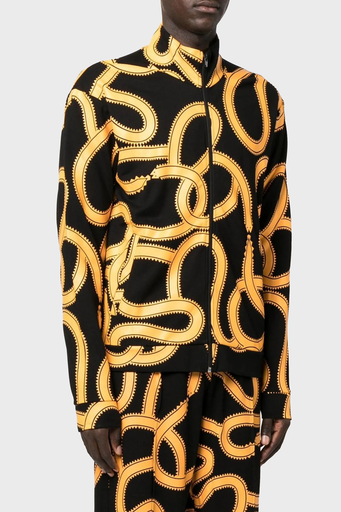 Marcelo Burlon Yılan Desenli Fermuarlı Cepli Dik Yaka Erkek Ceket CMBD007F22JER0011016 SİYAH-TURUNCU - 1