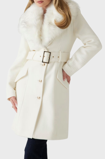 Marciano by Guess Loreta Yün Karışımlı Regular Fit Kemerli Peluş Yaka 4BGL041799Z Bayan Kaban 4BGL04 1799Z F1AB EKRU - 6