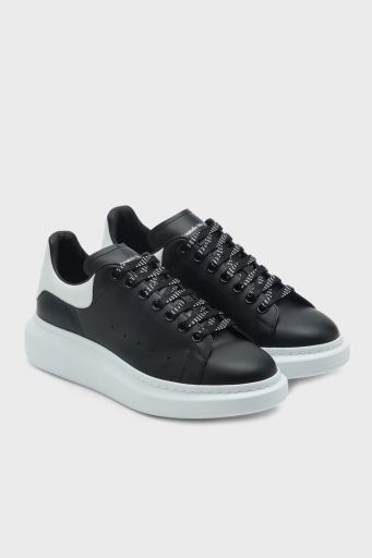 McQueen Logolu Deri Sneaker Erkek Ayakkabı 553680WIEEN 1070 SİYAH-BEYAZ - 2