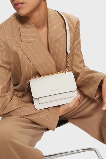 Michael Kors Deri Logolu Ayarlanabilir Zincir Askılı 32T4GC7C1T085 Bayan Çanta 32T4GC7C1T 085 BEYAZ - 2